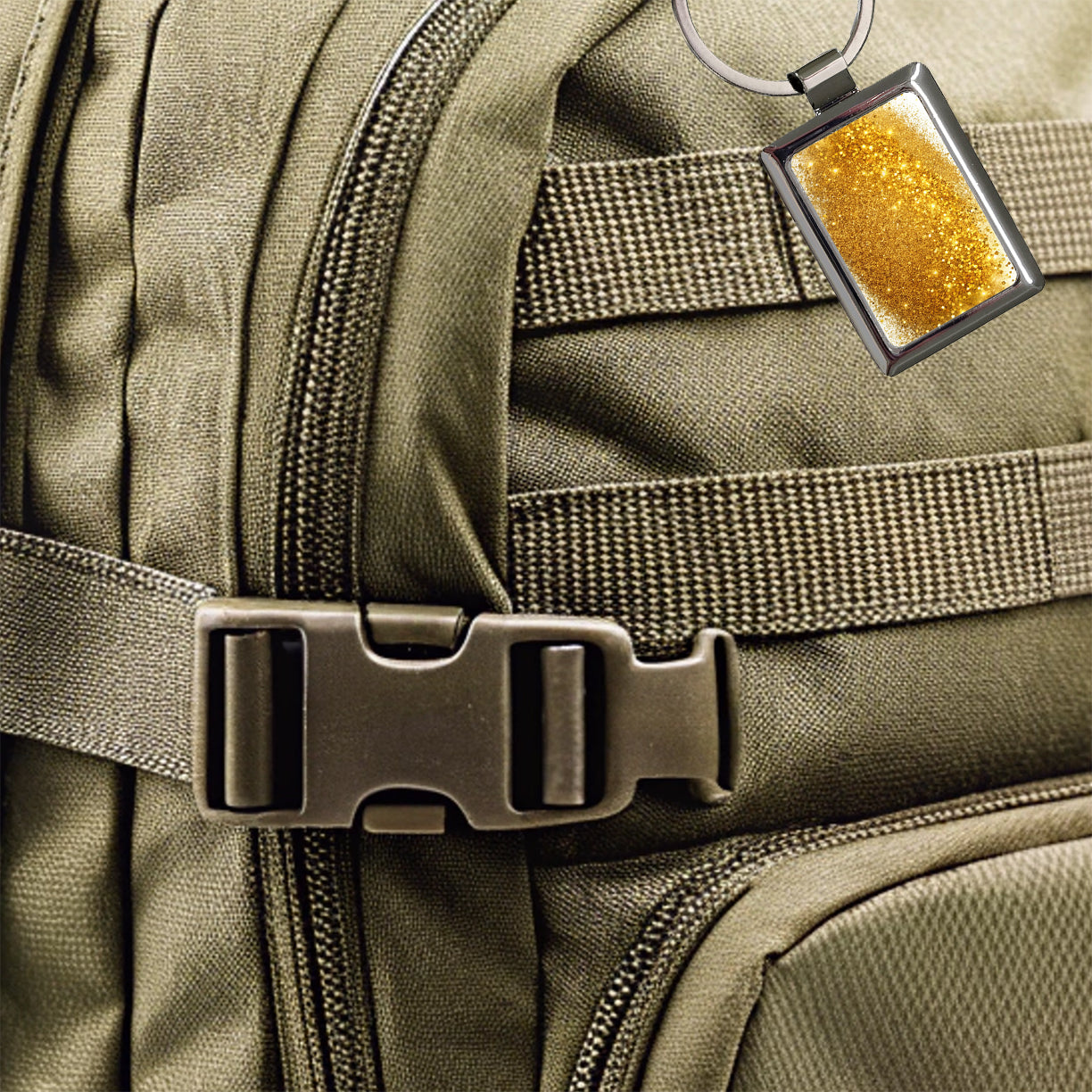 Gold Faux Glitter Rectangle Metal Keychain