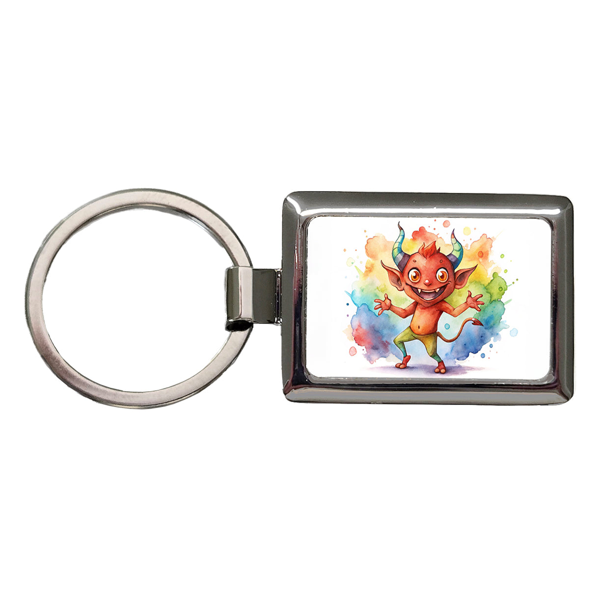 Happy Short Dancing Demon Watercolor Rectangle Metal Keychain