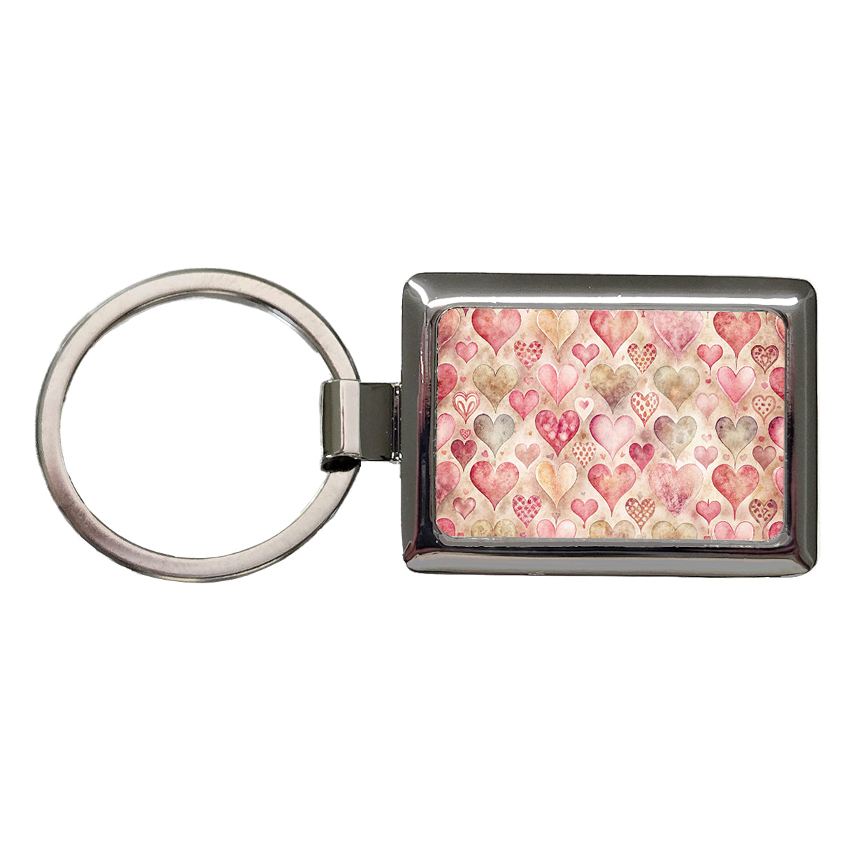 Kitschy Valentine's Day Hearts Pattern Rectangle Metal Keychain