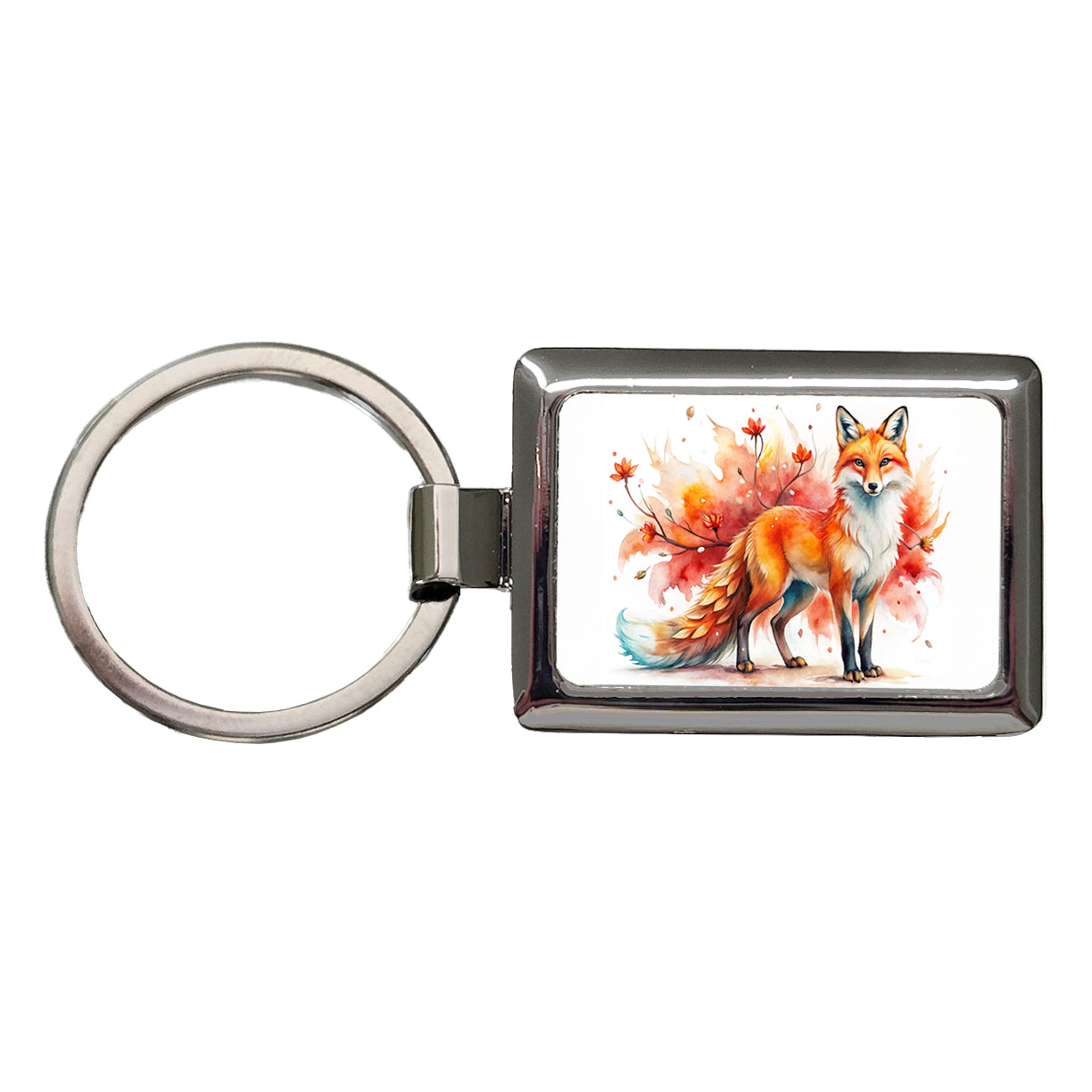 Kitsune Fox Asian Japanese Spirit Animal Folklore Watercolor Rectangle Metal Keychain