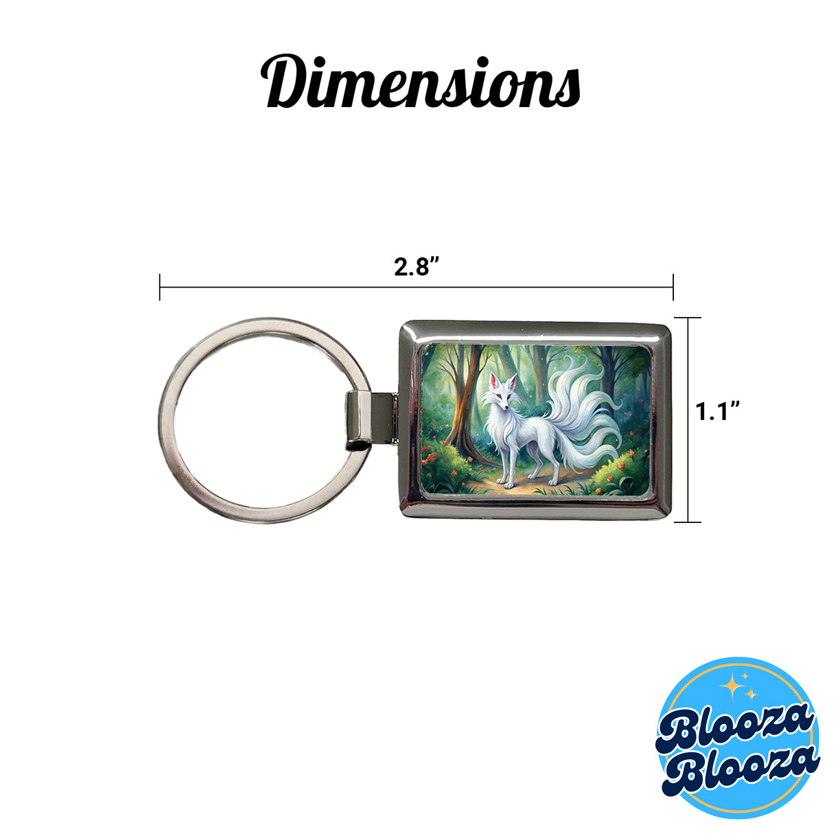 Kitsune White Fox With Many Tails Japanese Spirit Animal Watercolor Rectangle Metal Keychain