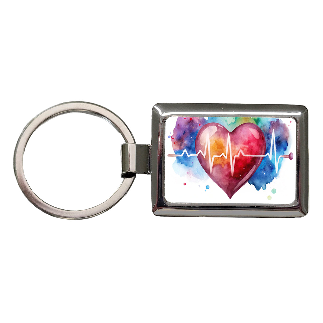 Life Pulse Heart Beat Doctor Nurse RN EMT Watercolor Rectangle Metal Keychain