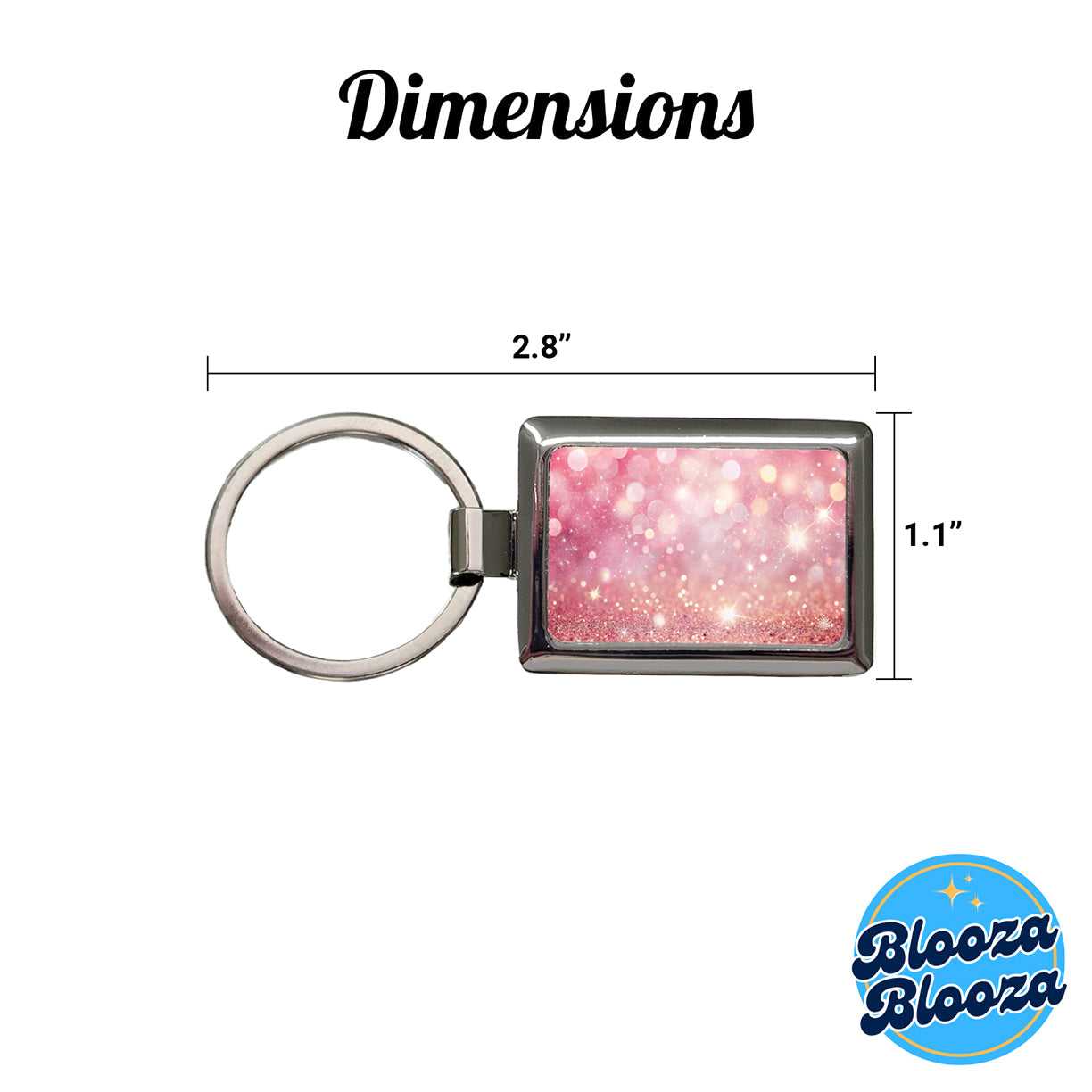 Light Pink Faux Glitter Rectangle Metal Keychain