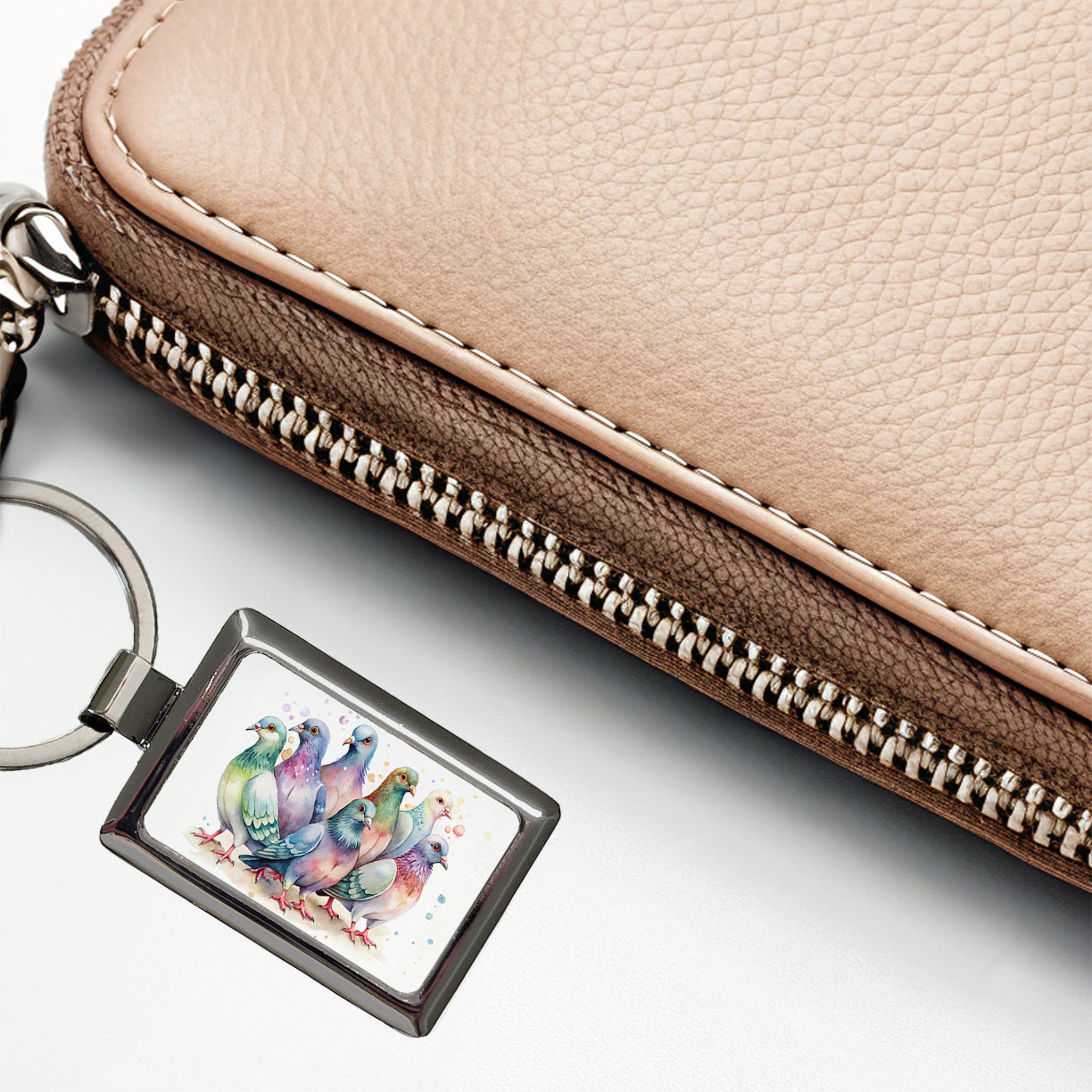 Lots Of Sweet Pigeons Rectangle Metal Keychain