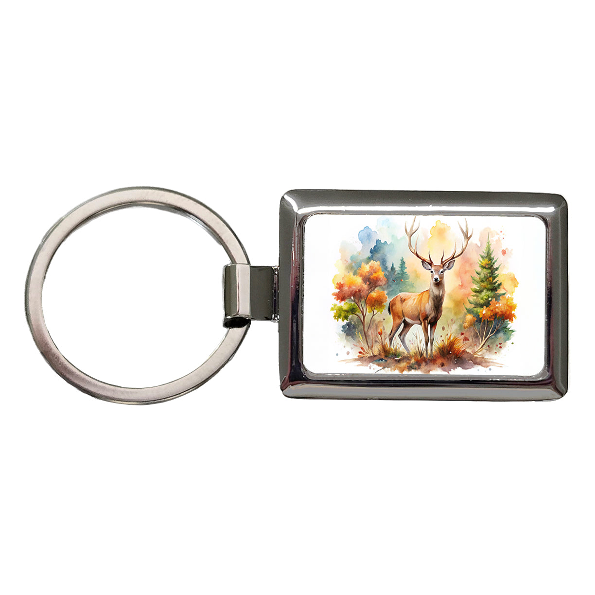 Majestic Deer Hunting Hunter Watercolor Rectangle Metal Keychain