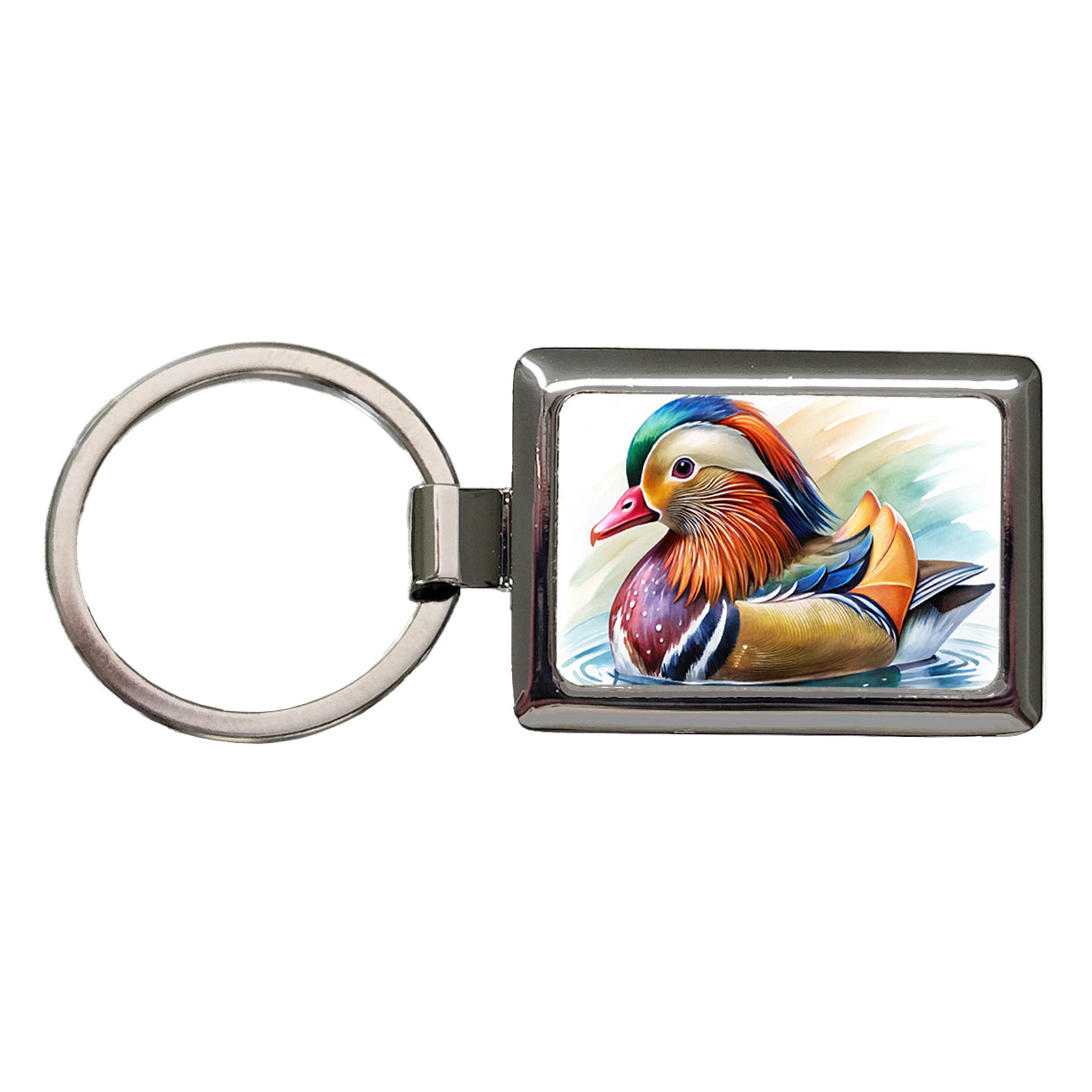 Mandarin Duck Watercolor Rectangle Metal Keychain