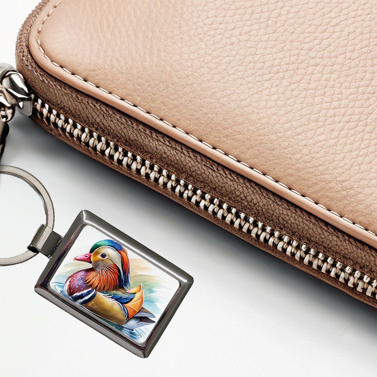 Mandarin Duck Watercolor Rectangle Metal Keychain