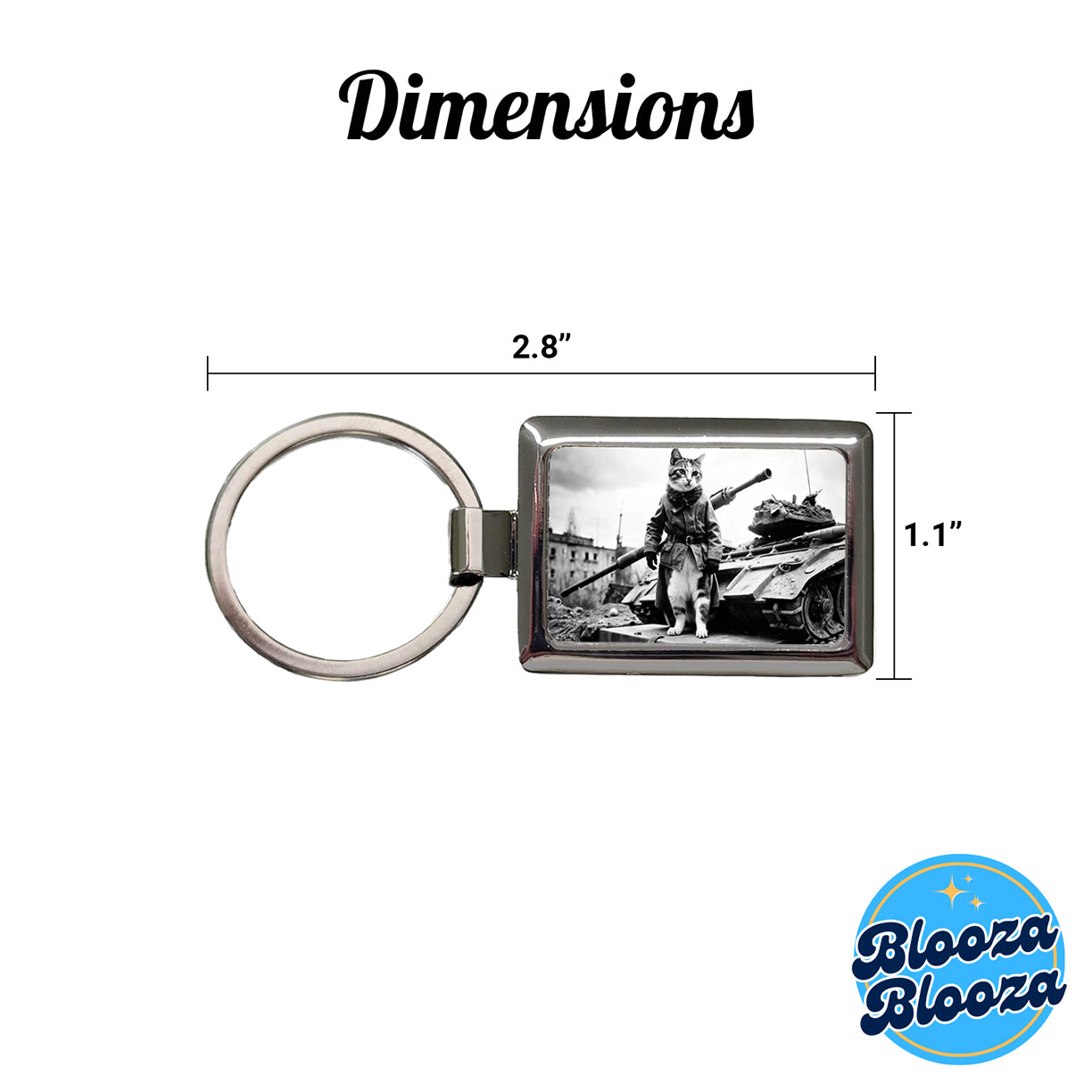 Military Resistance War Soldier Cat Retro Black And White Rectangle Metal Keychain