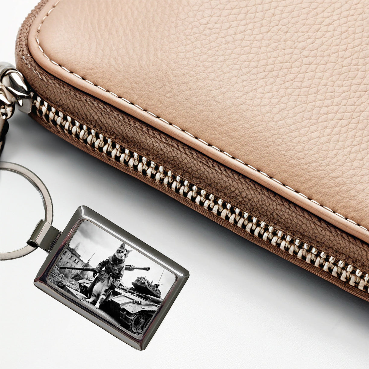Military Resistance War Soldier Cat Retro Black And White Rectangle Metal Keychain