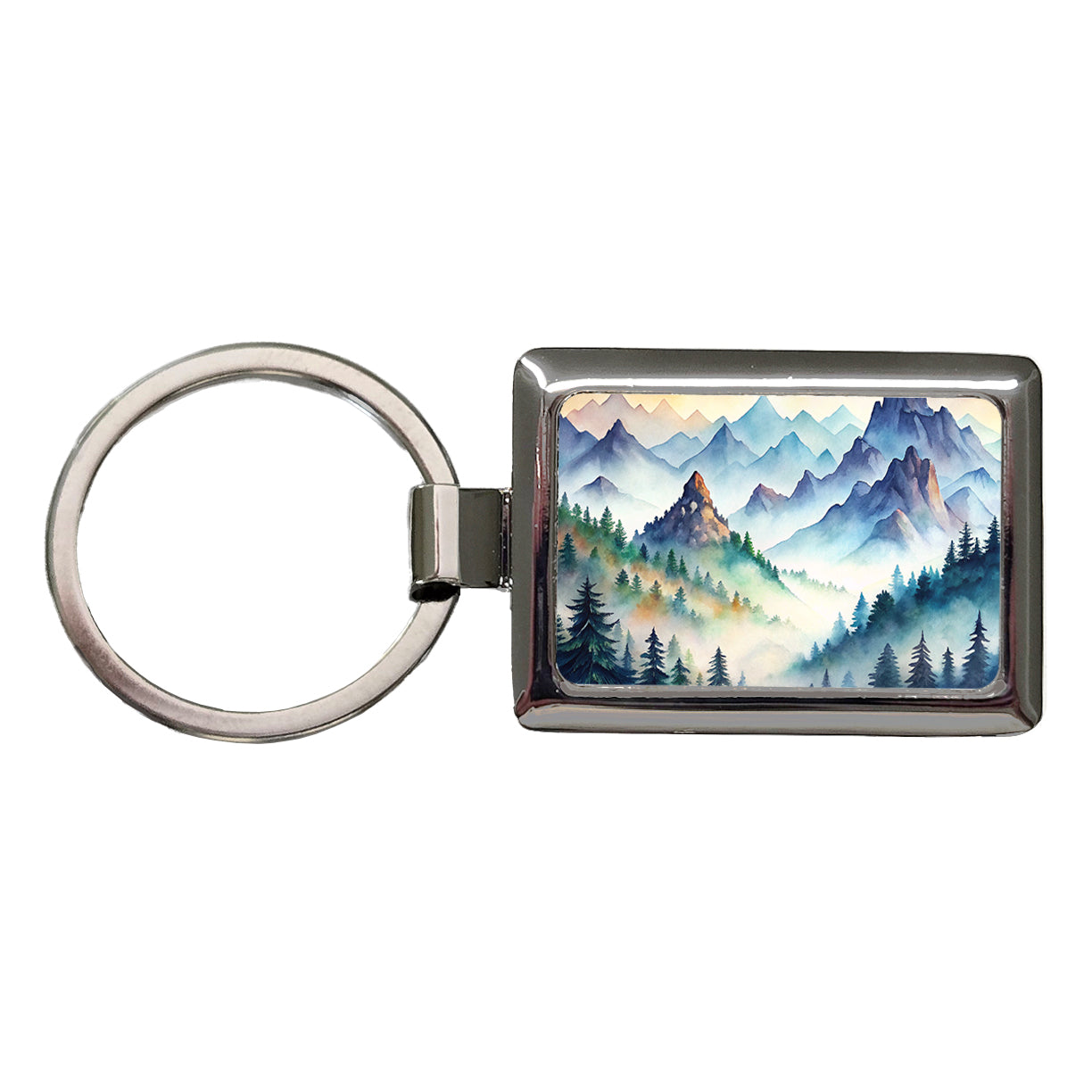 Mist Covered Mountains Misty Watercolor Rectangle Metal Keychain