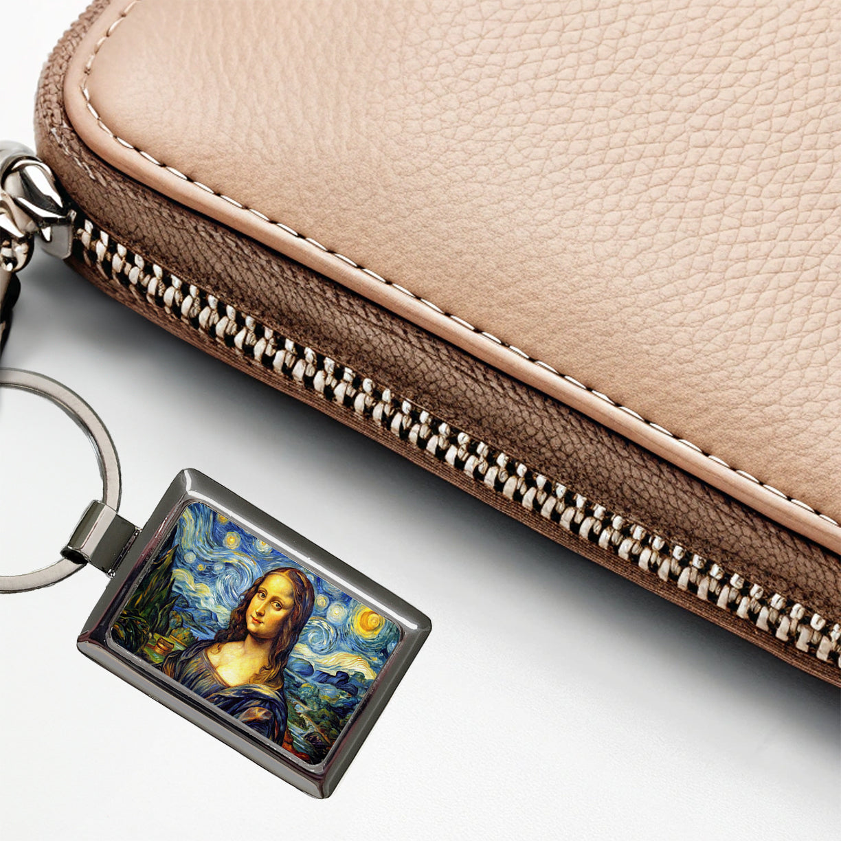 Mona Lisa Van Gogh Style Rectangle Metal Keychain