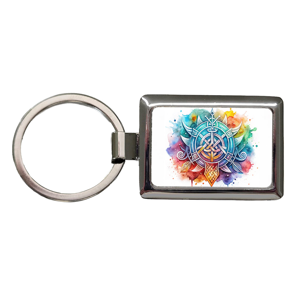 Norse Viking Symbols Watercolor Rectangle Metal Keychain
