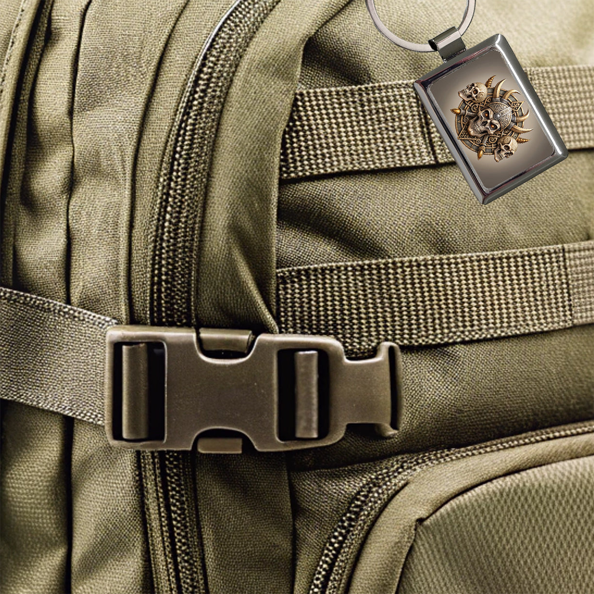 Norse Viking Symbols With Skulls Rectangle Metal Keychain