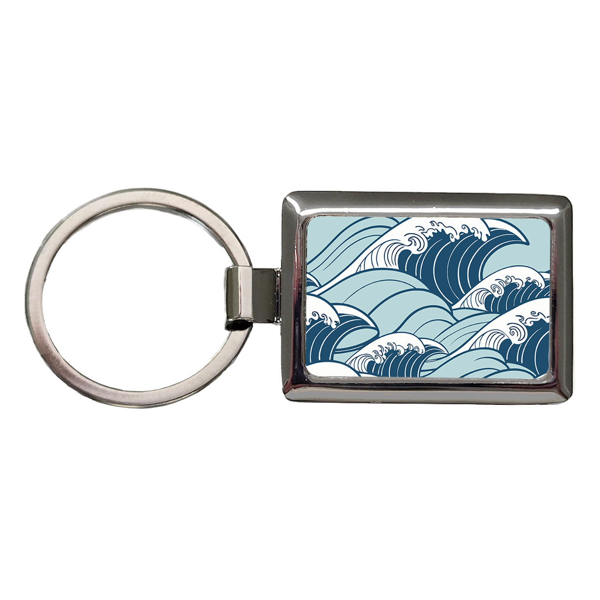 Ocean Waves Japanese Style Rectangle Metal Keychain