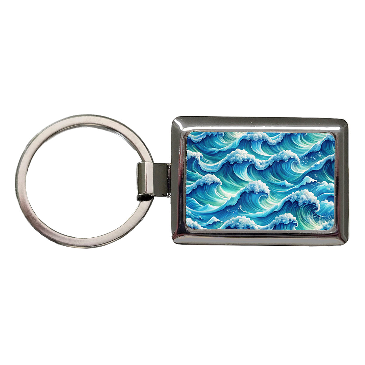 Ocean Waves Painting Rectangle Metal Keychain