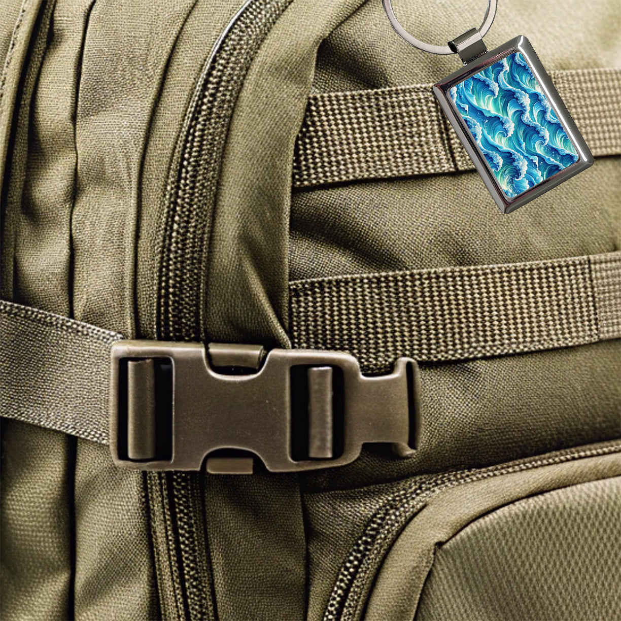 Ocean Waves Painting Rectangle Metal Keychain