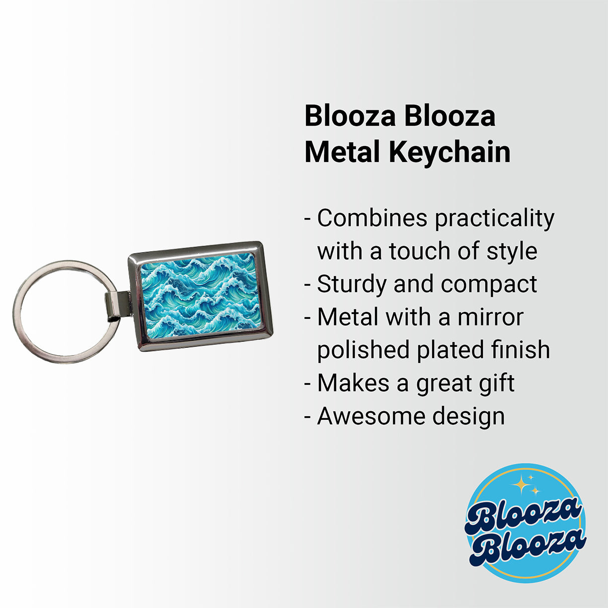 Ocean Waves Pattern Rectangle Metal Keychain