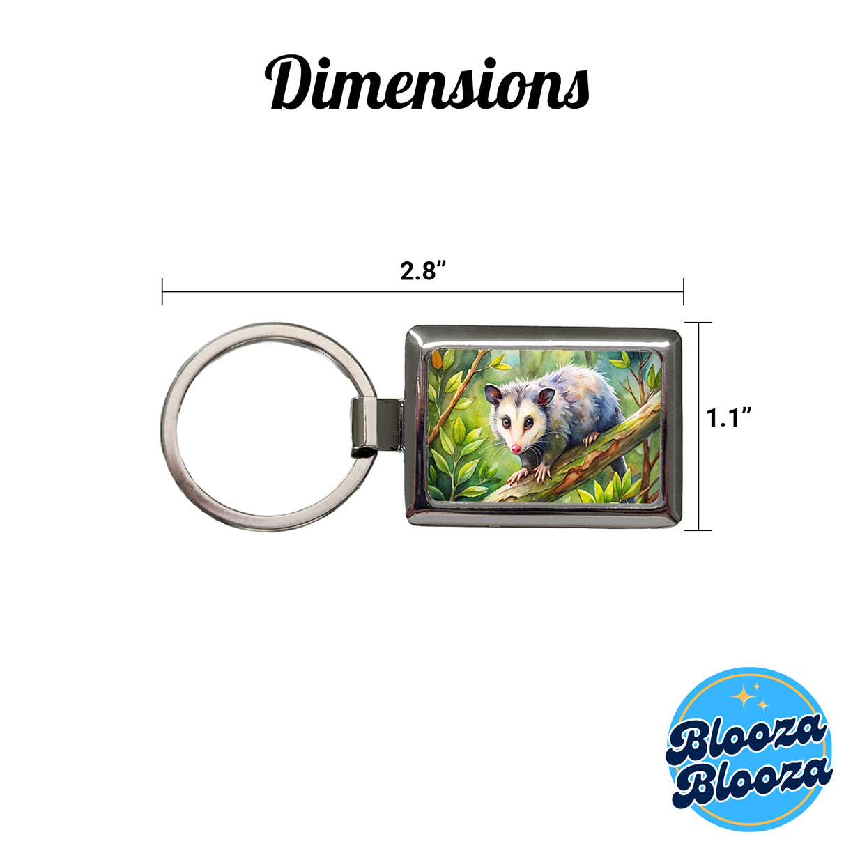 Opossum In The Forest Watercolor Rectangle Metal Keychain