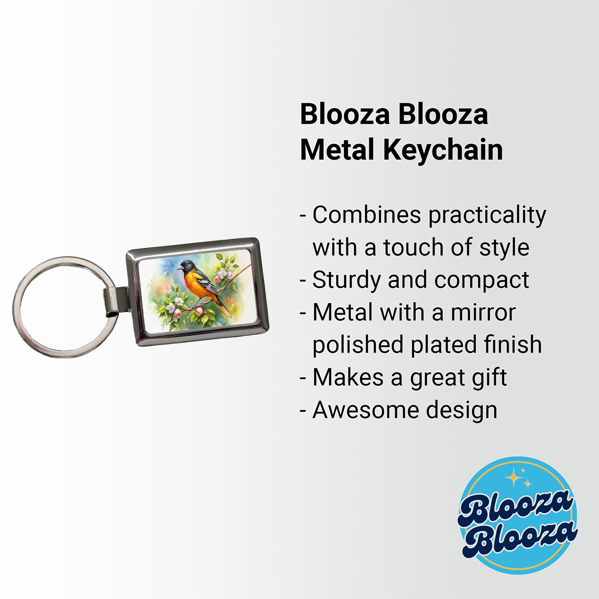 Oriole In Tree Bird Watercolor Rectangle Metal Keychain