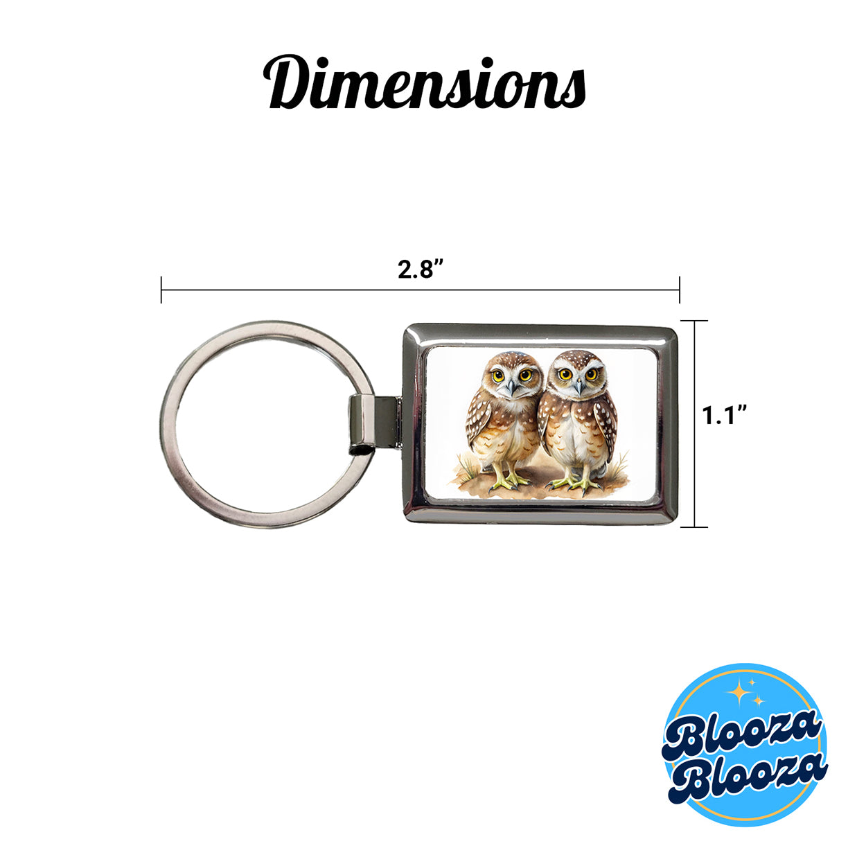 Pair Of Burrowing Owls Bird Watercolor Rectangle Metal Keychain