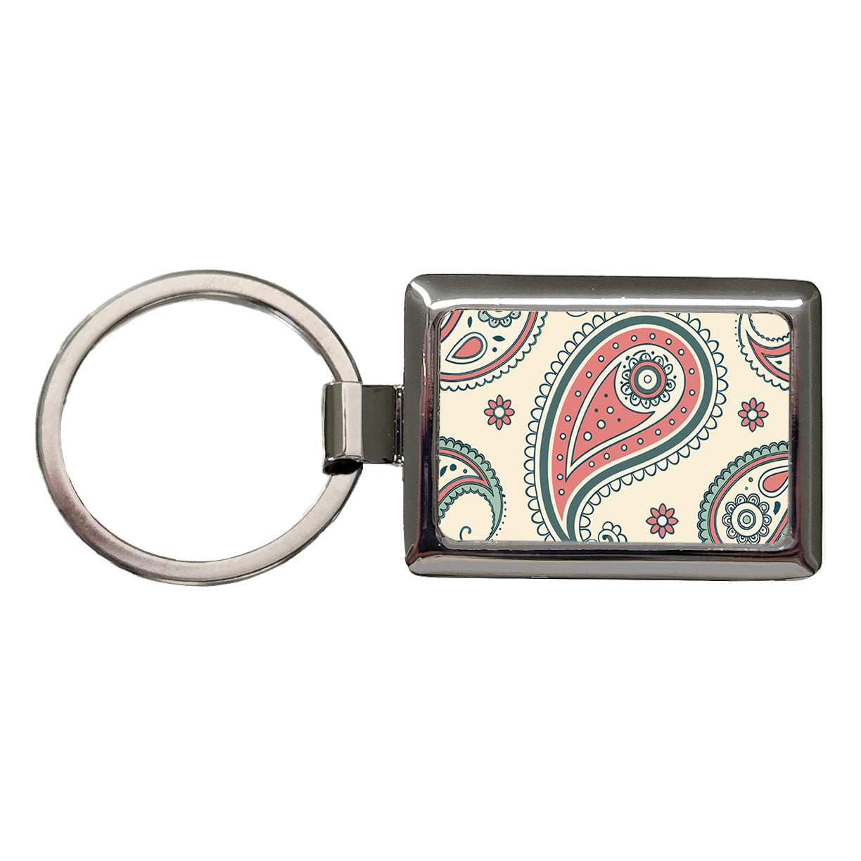 Paisley Pattern Rectangle Metal Keychain