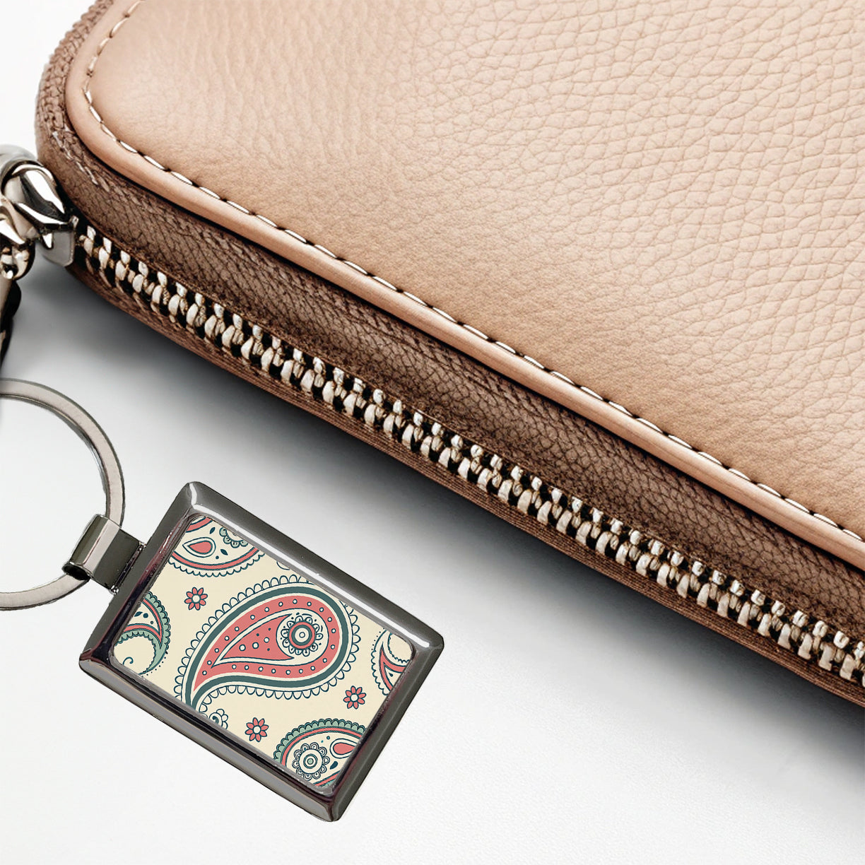Paisley Pattern Rectangle Metal Keychain