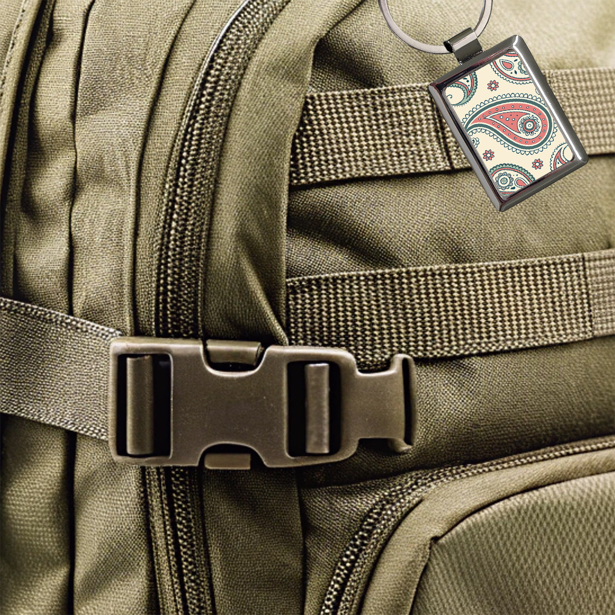 Paisley Pattern Rectangle Metal Keychain