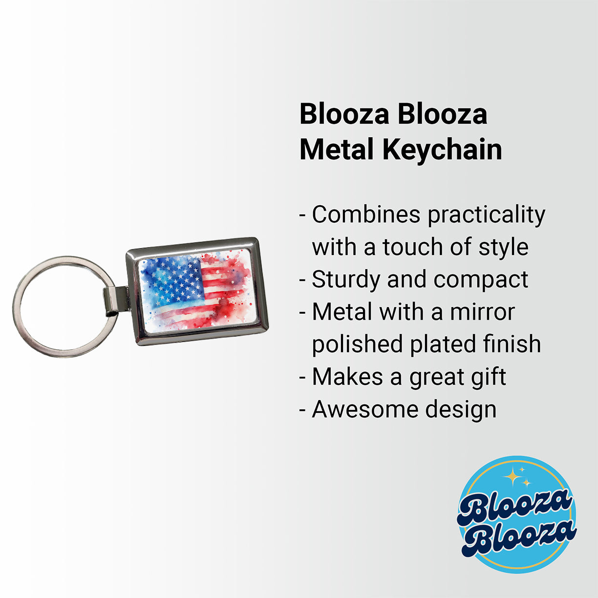 Patriotic American Flag USA Watercolor Rectangle Metal Keychain