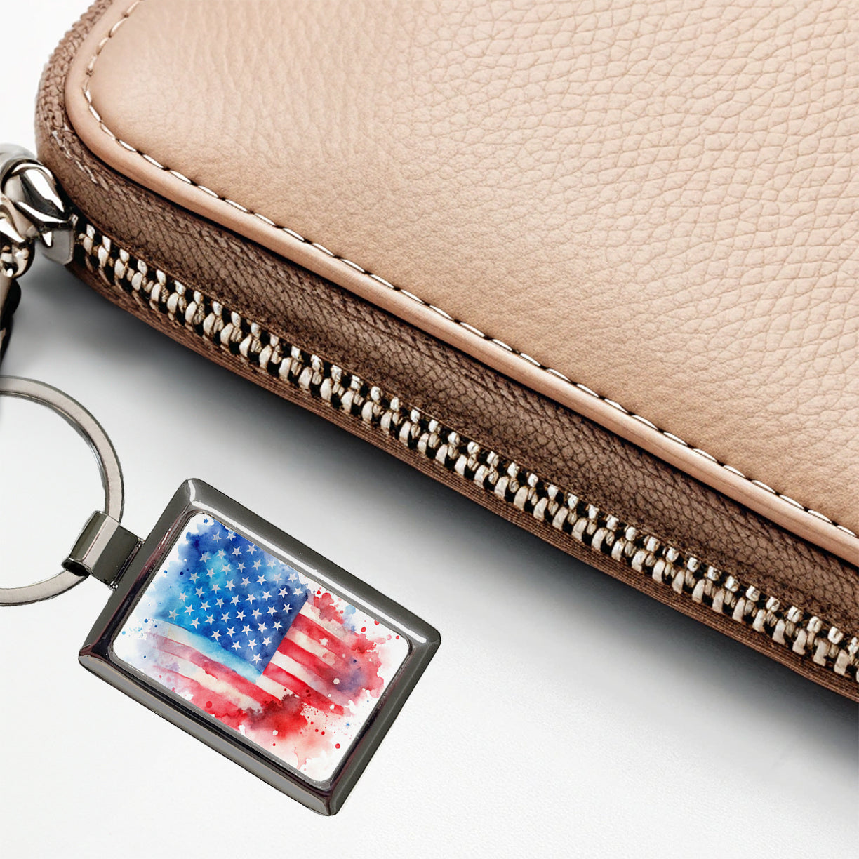 Patriotic American Flag USA Watercolor Rectangle Metal Keychain