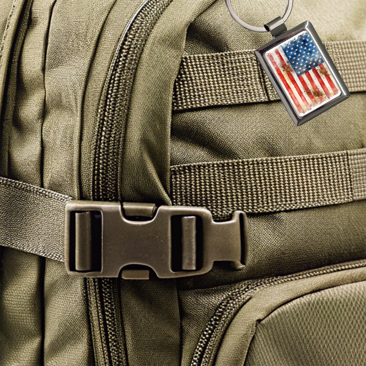 Patriotic Rustic Worn American Flag Watercolor Rectangle Metal Keychain