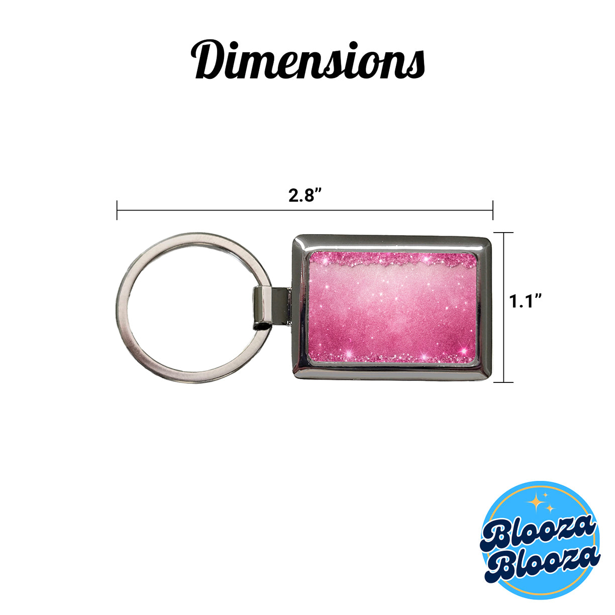 Pink Faux Glitter Rectangle Metal Keychain