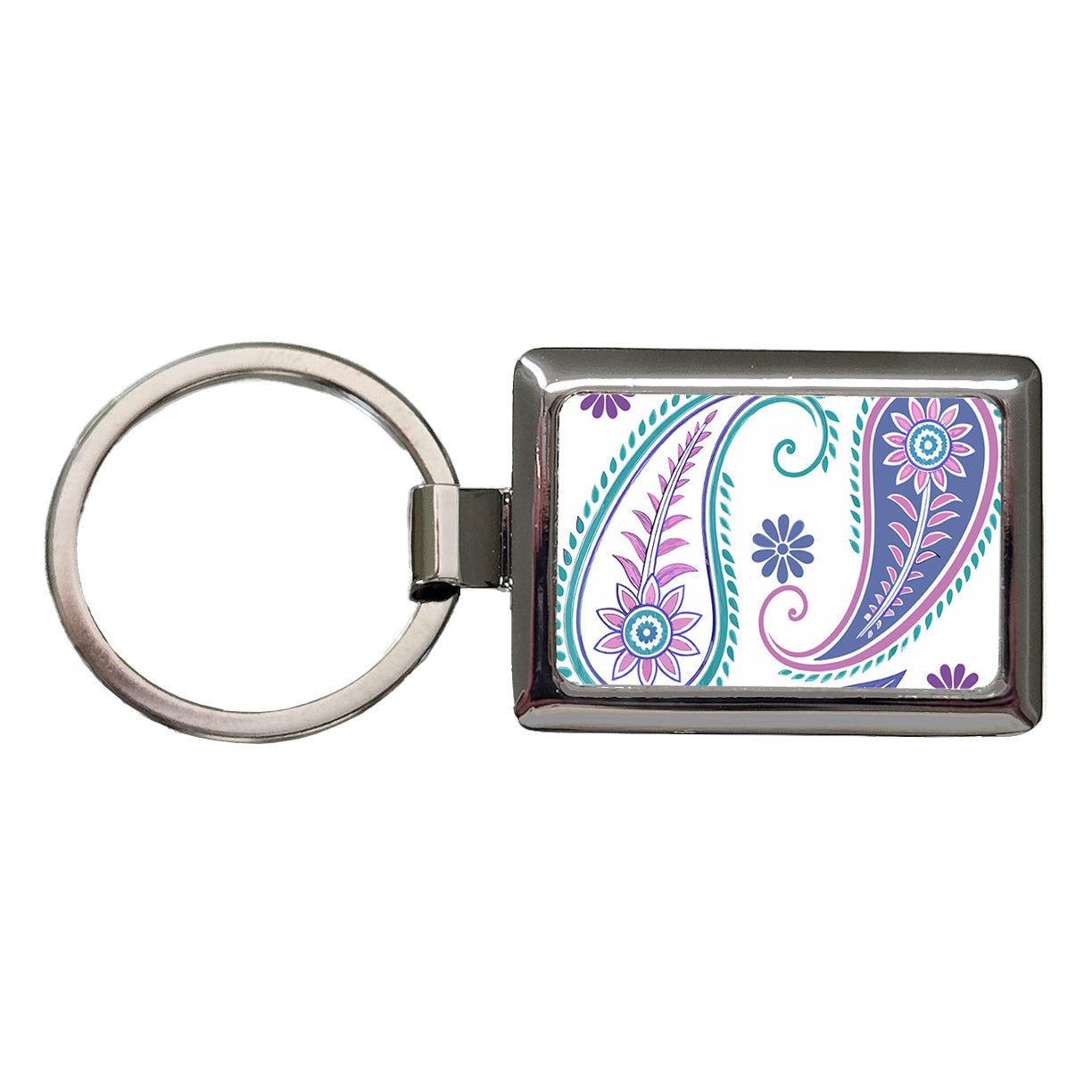 Pretty Paisley Rectangle Metal Keychain