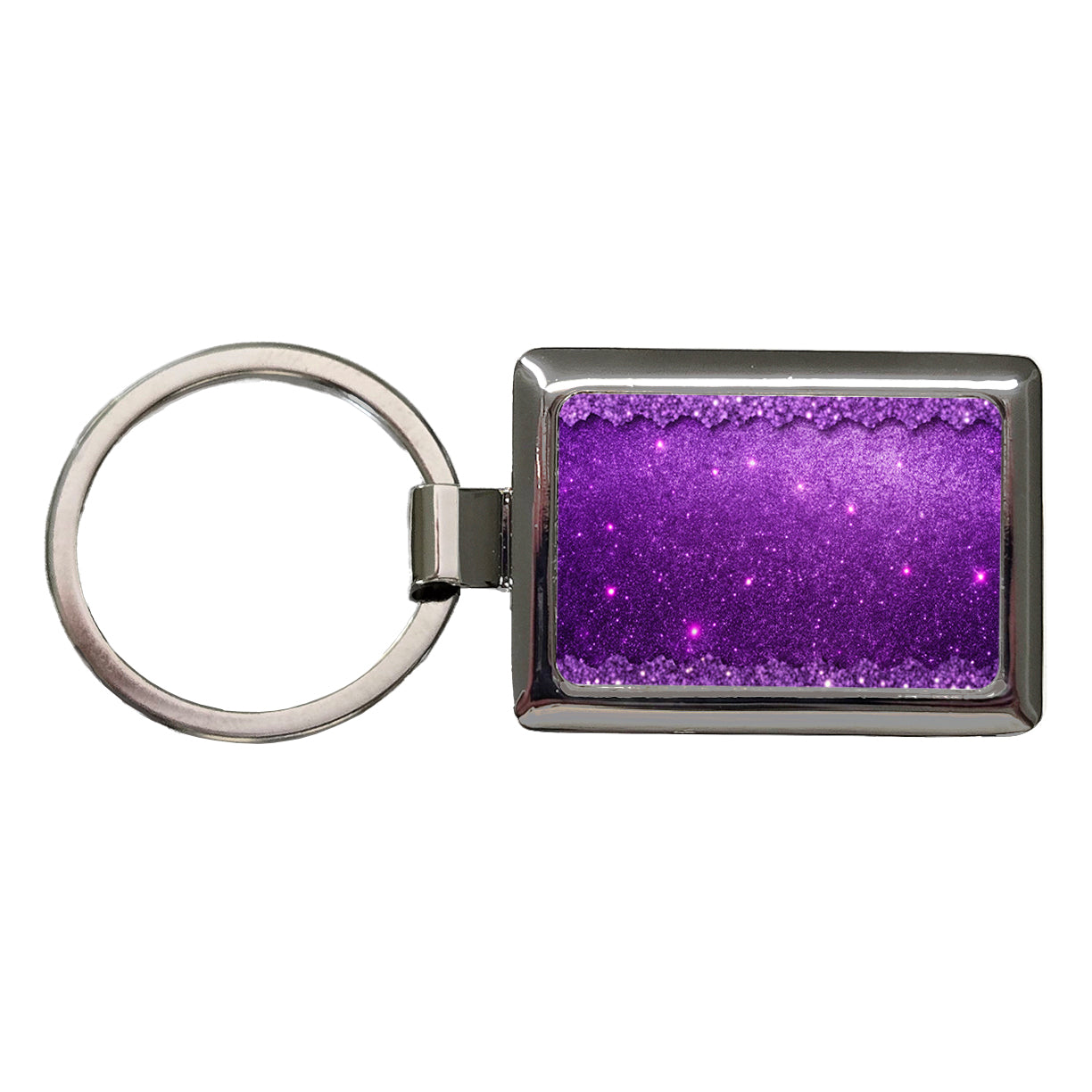 Purple Faux Glitter Rectangle Metal Keychain