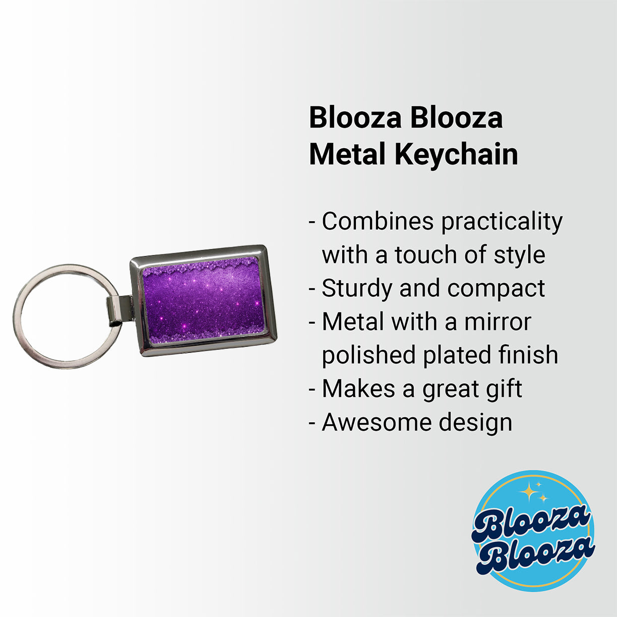 Purple Faux Glitter Rectangle Metal Keychain