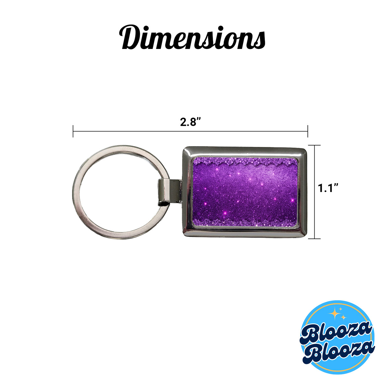 Purple Faux Glitter Rectangle Metal Keychain
