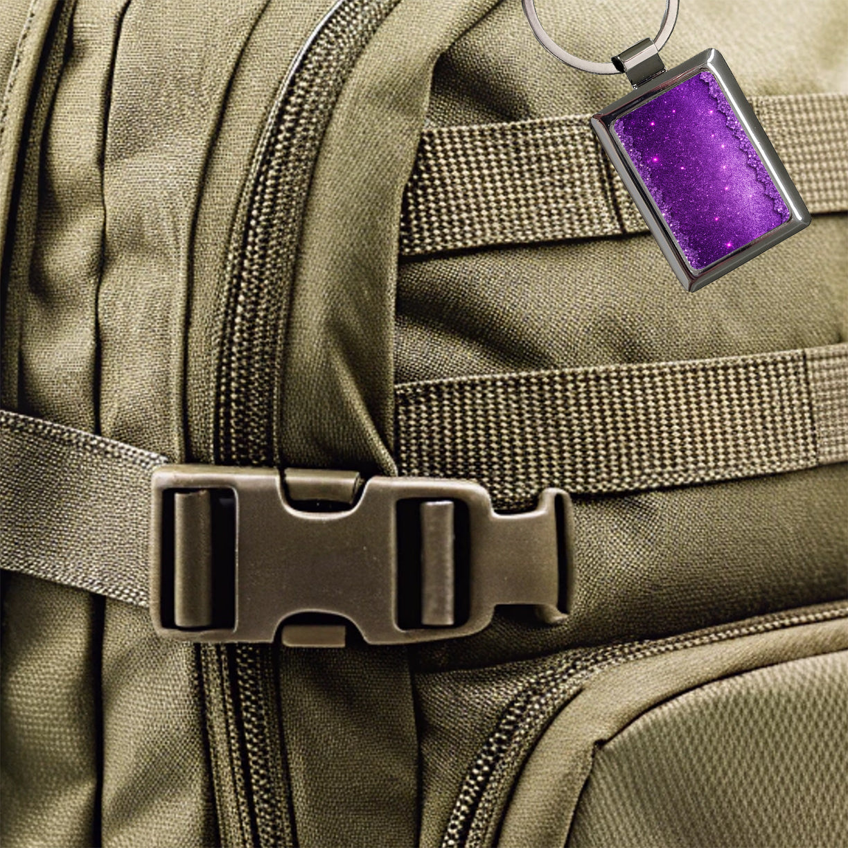 Purple Faux Glitter Rectangle Metal Keychain