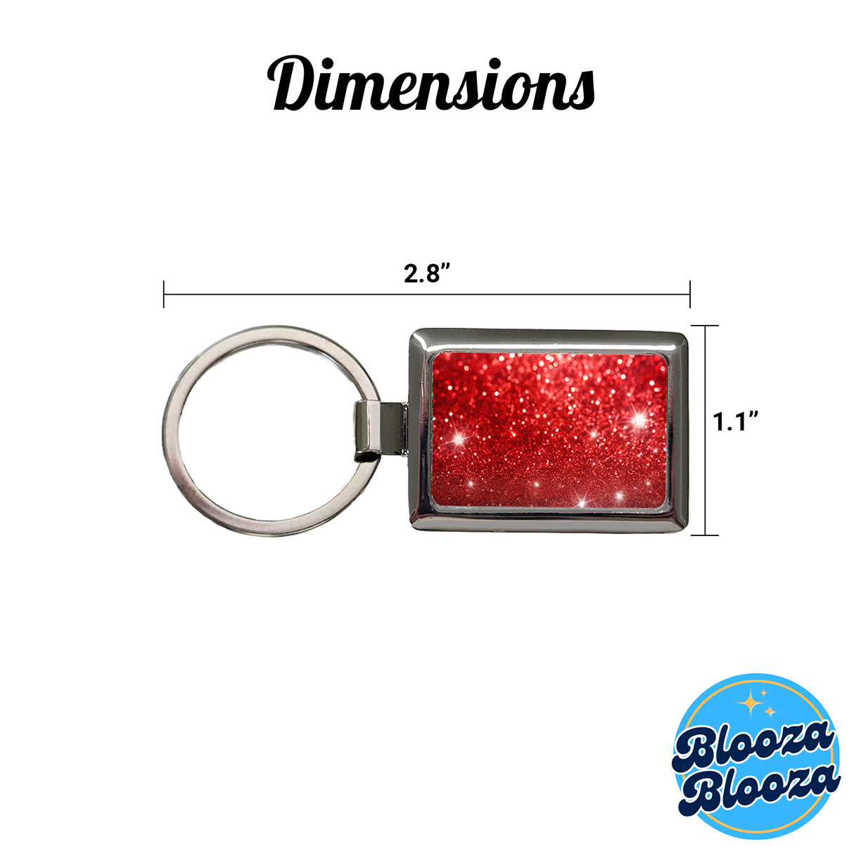 Red Faux Glitter Rectangle Metal Keychain