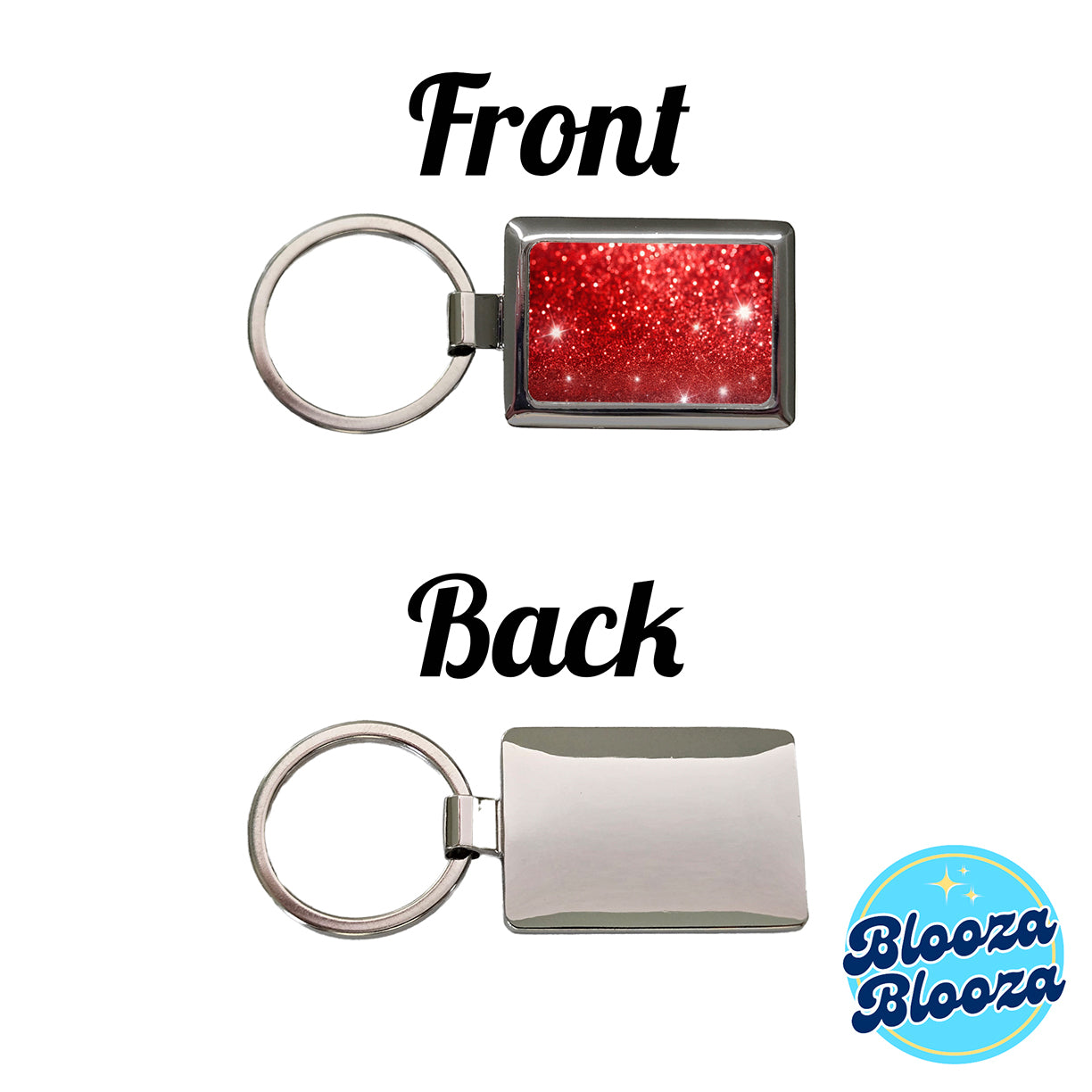 Red Faux Glitter Rectangle Metal Keychain