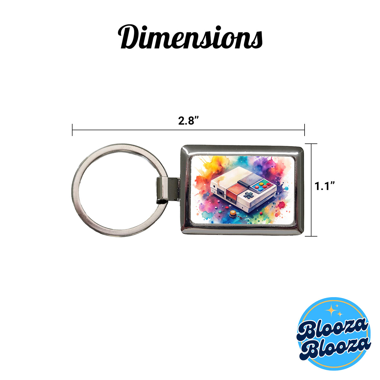 Retro Arcade Console System Watercolor Rectangle Metal Keychain