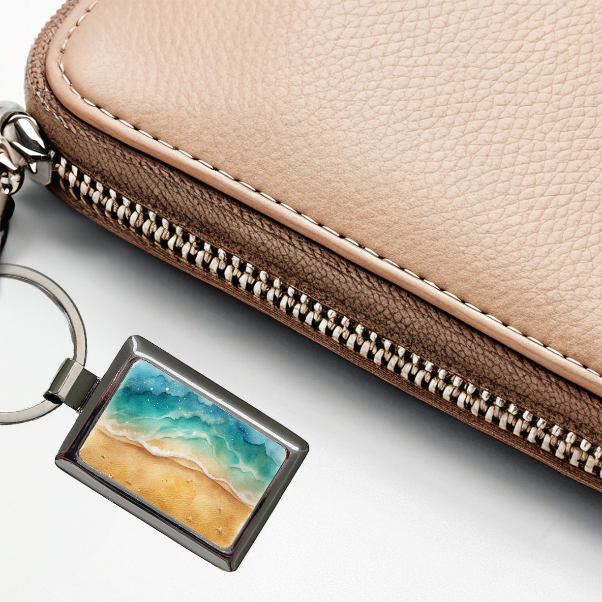 Sandy Tranquil Ocean Beach Rectangle Metal Keychain