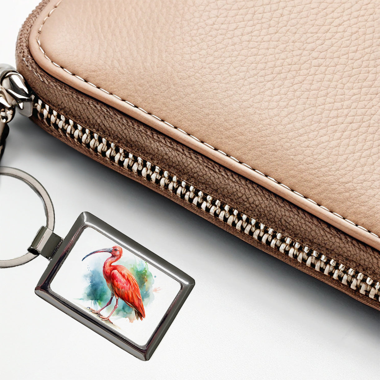 Scarlet Ibis Bird Watercolor Rectangle Metal Keychain