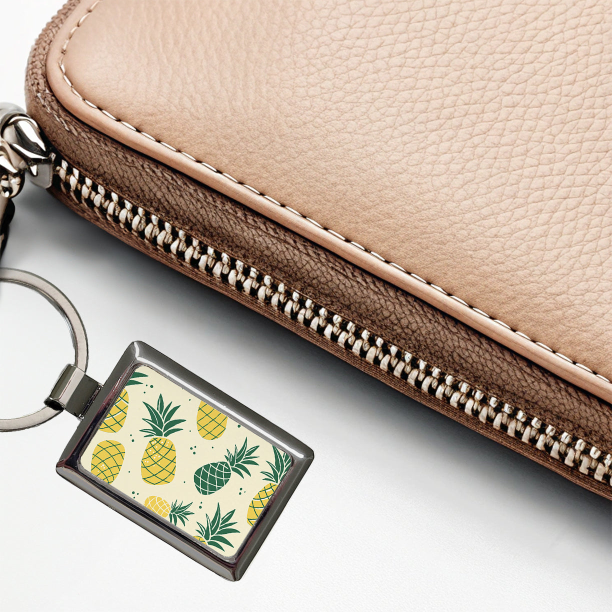 Scattered Tropical Pineapples Rectangle Metal Keychain