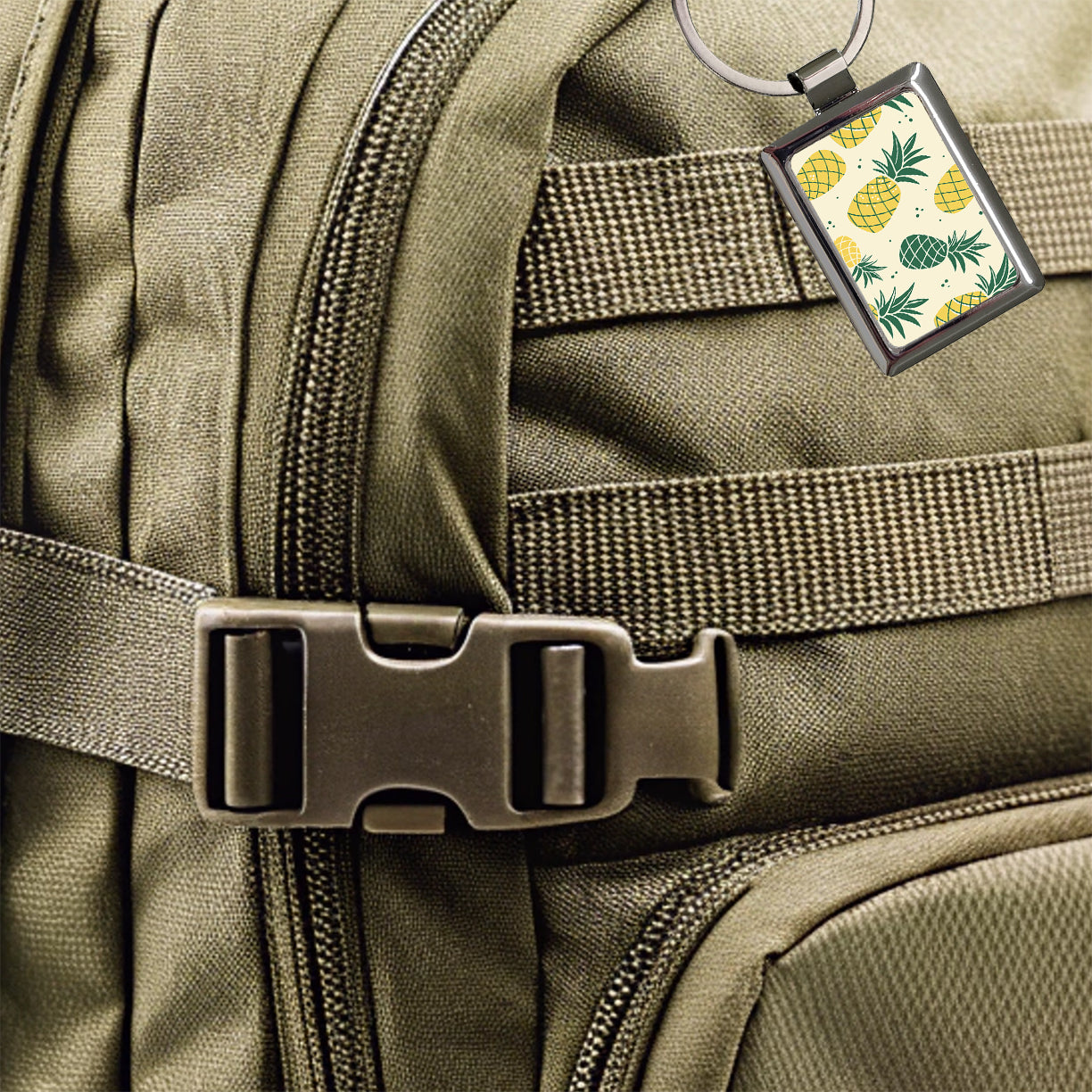 Scattered Tropical Pineapples Rectangle Metal Keychain