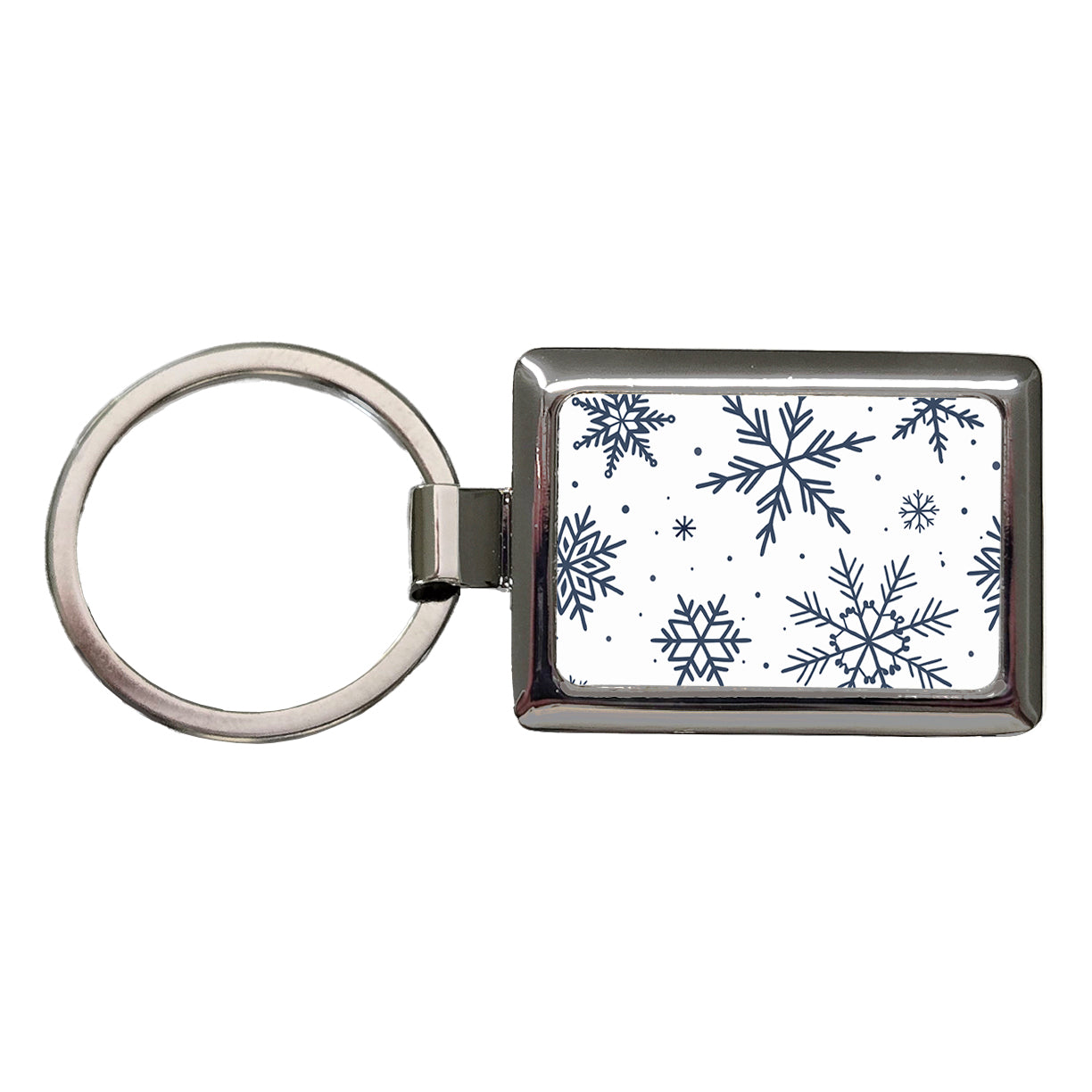 Scattered Snowflakes Winter Christmas Rectangle Metal Keychain