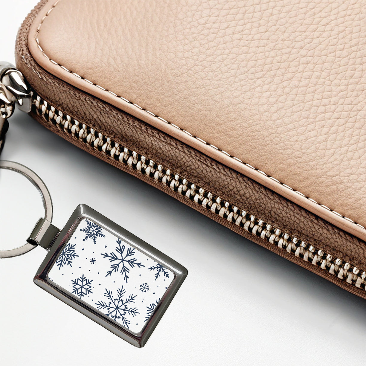 Scattered Snowflakes Winter Christmas Rectangle Metal Keychain