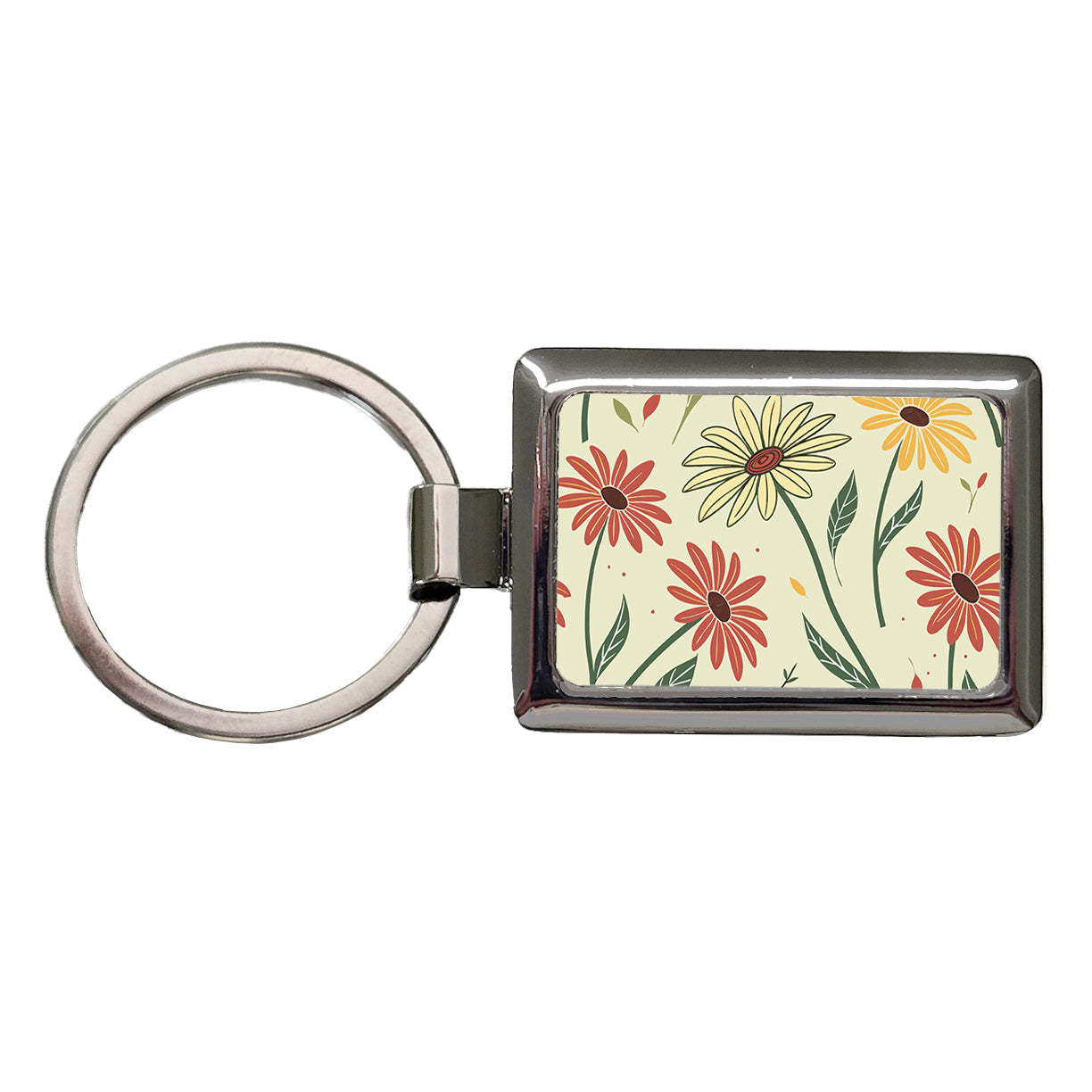 Scattered Sunflowers Sketch Rectangle Metal Keychain