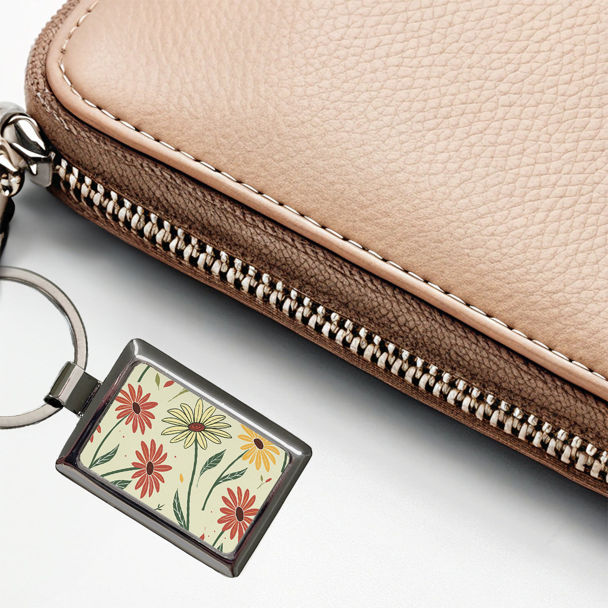 Scattered Sunflowers Sketch Rectangle Metal Keychain
