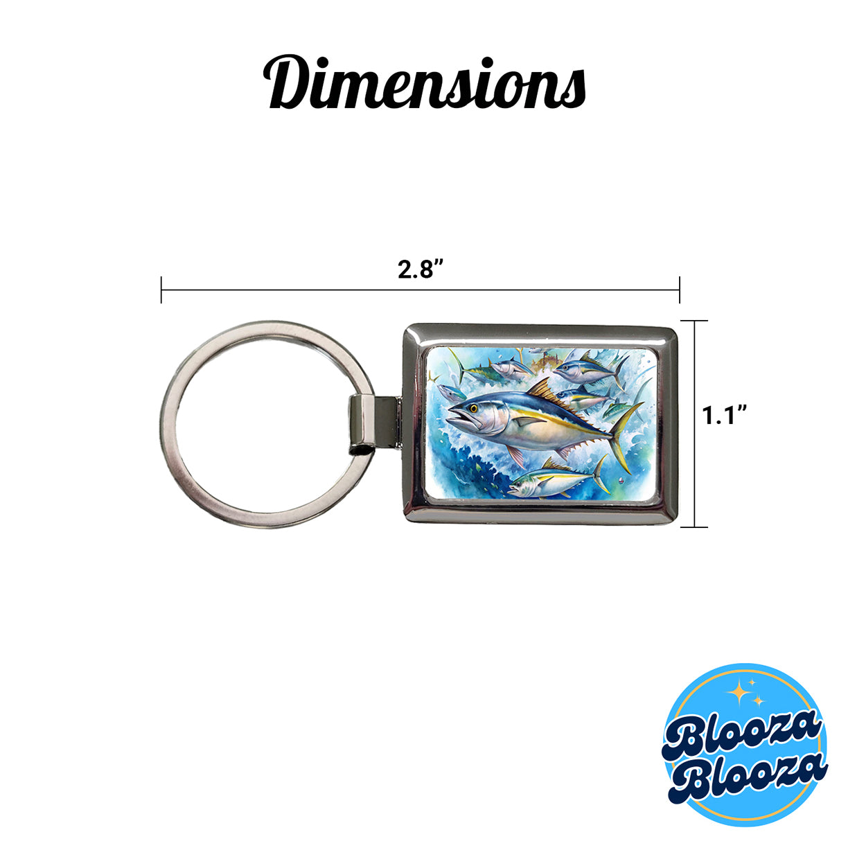 School Of Tuna Deep Sea Sport Fishing Watercolor Rectangle Metal Keychain