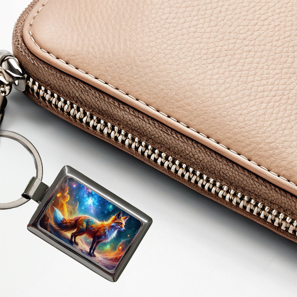 Sci-fi Fantasy Fox In Space Nebula Background Rectangle Metal Keychain
