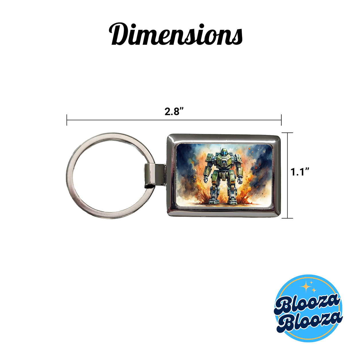 Sci-fi Giant Robot Warrior Mech Watercolor Rectangle Metal Keychain
